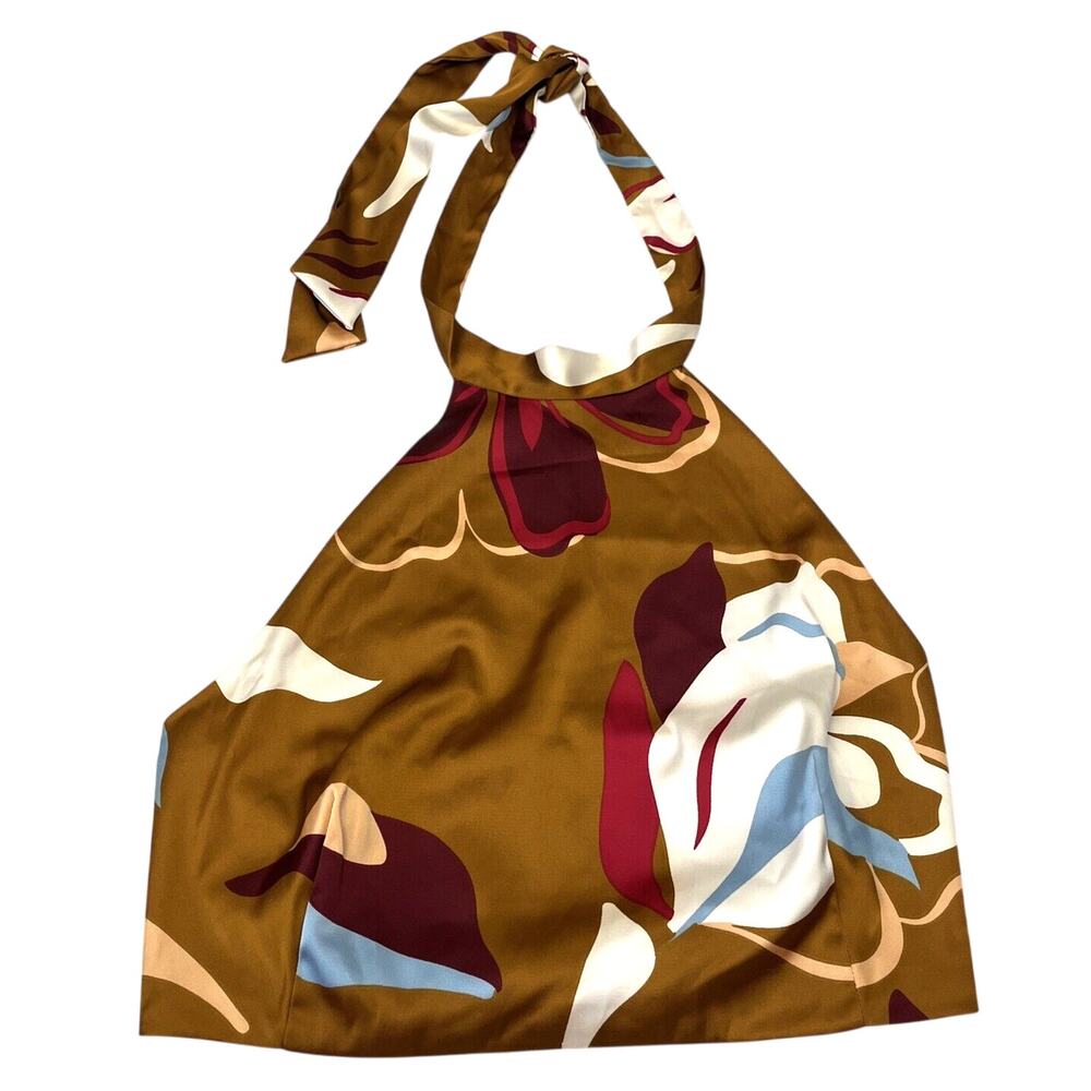 Sigrid Olsen Women's Floral Halter Top Sz L Brown Boho NWOT